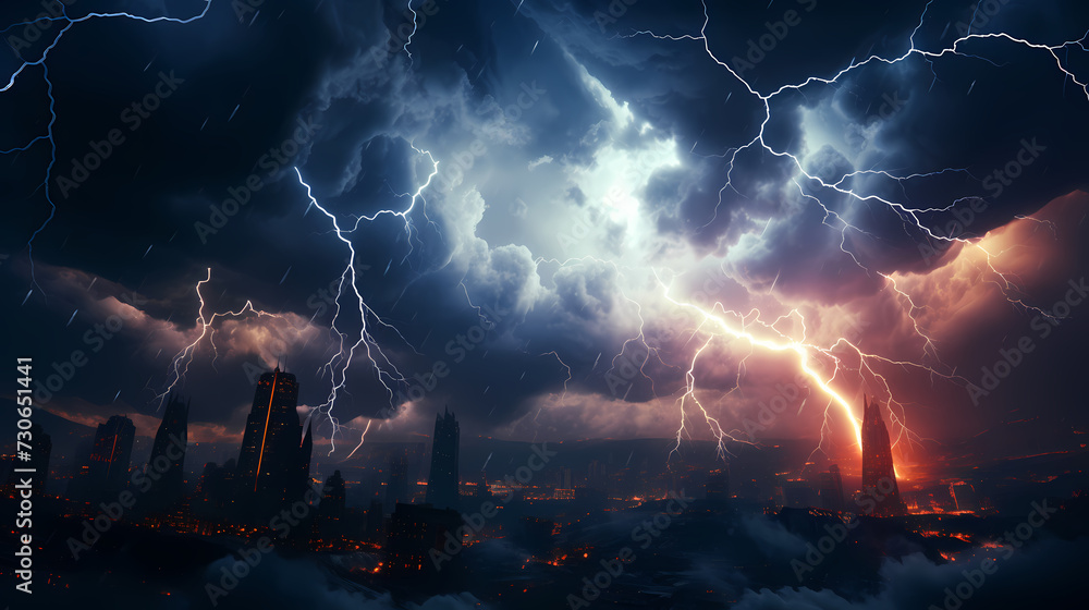 Obraz premium Lightning storm over natural landscape