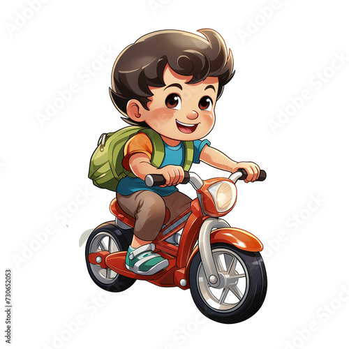 little child riding a bike isolated on transparent background © Thanthara