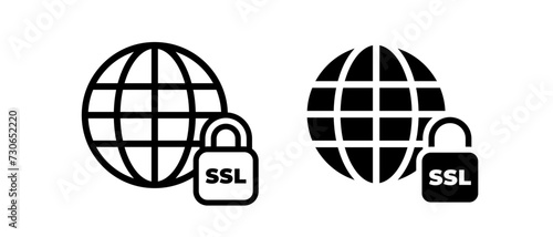 Ssl encryption icon vector set. Secure ssl with globe symbol