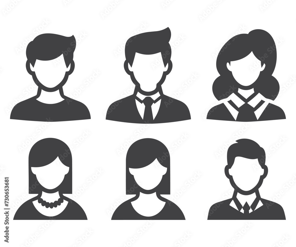 Avatar profile icon set including male and female.Avatar Icons. Granite Series. Simple glyph style icons set. Avatar profile icon set including male and female.Avatar Icons. Granite Series. Simple glyph style icons set.