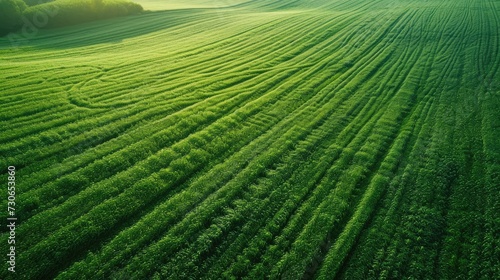 Aerial view captures vast green fields stretching for miles  a boundless expanse  Ai Generated