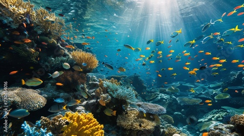 Underwater ecosystem bursts with vibrant marine life, a bustling underwater world, Ai Generated. © Crazy Juke
