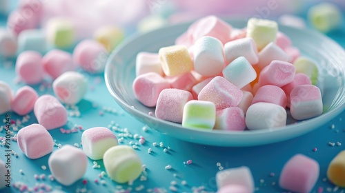 Sweet pastel treats adorned with colorful candy marshmallows, a confectionery delight. Ai Generated