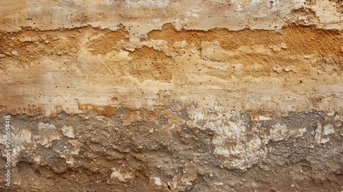 Rammed earth wall formed from compact layers of natural earth tones. Sturdy, Ai Generated.