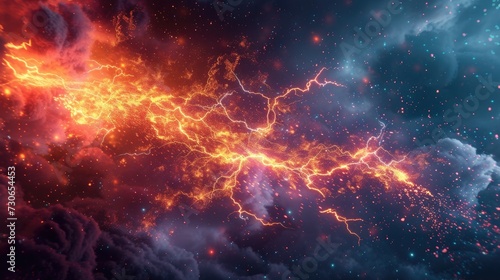 A vibrant 3D rendering captures the intensity of a colored lightning strike. Dynamic, Ai Generated. © Crazy Juke