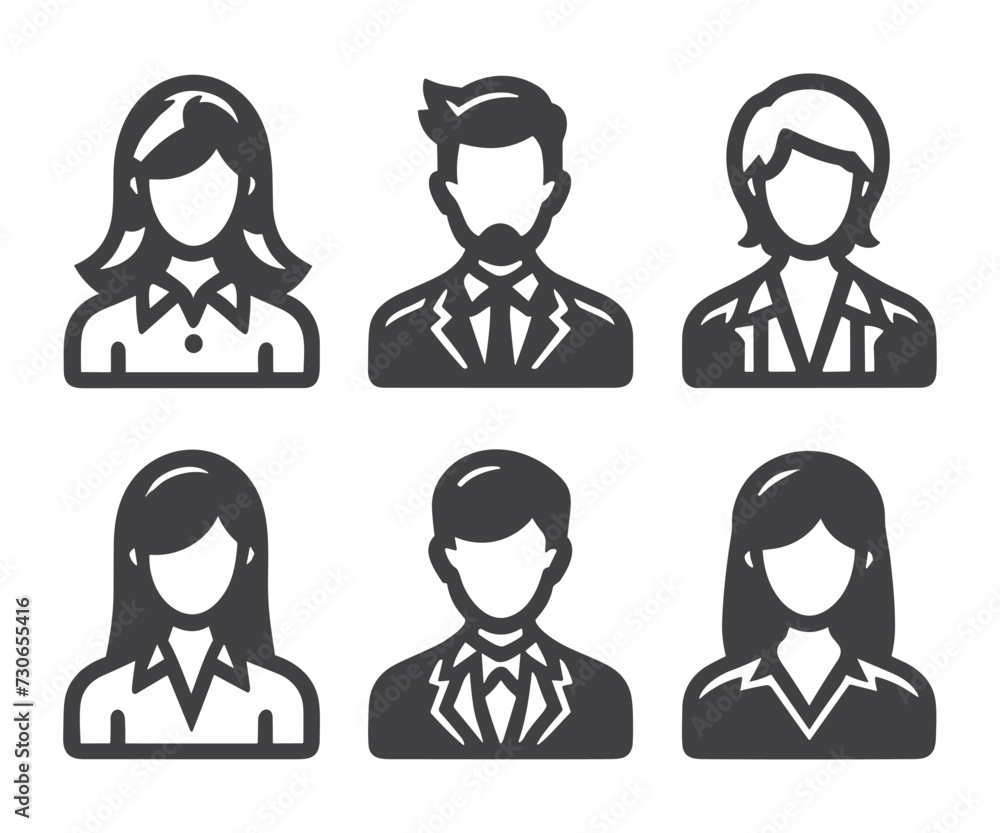 Avatar profile icon set including male and female.Avatar Icons. Granite Series. Simple glyph style icons set. Avatar profile icon set including male and female.Avatar Icons. Granite Series. Simple glyph style icons set.
