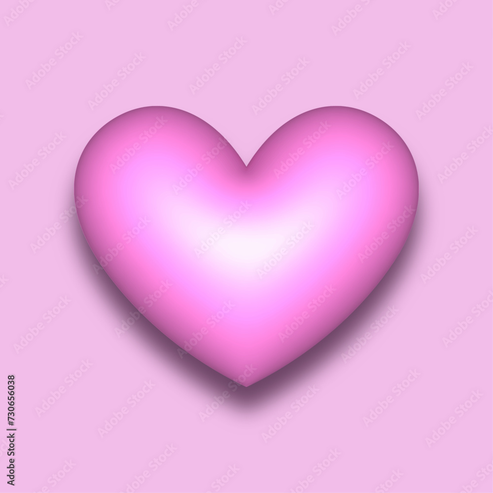 Light pink vector 3D heart with a shadow on the light background