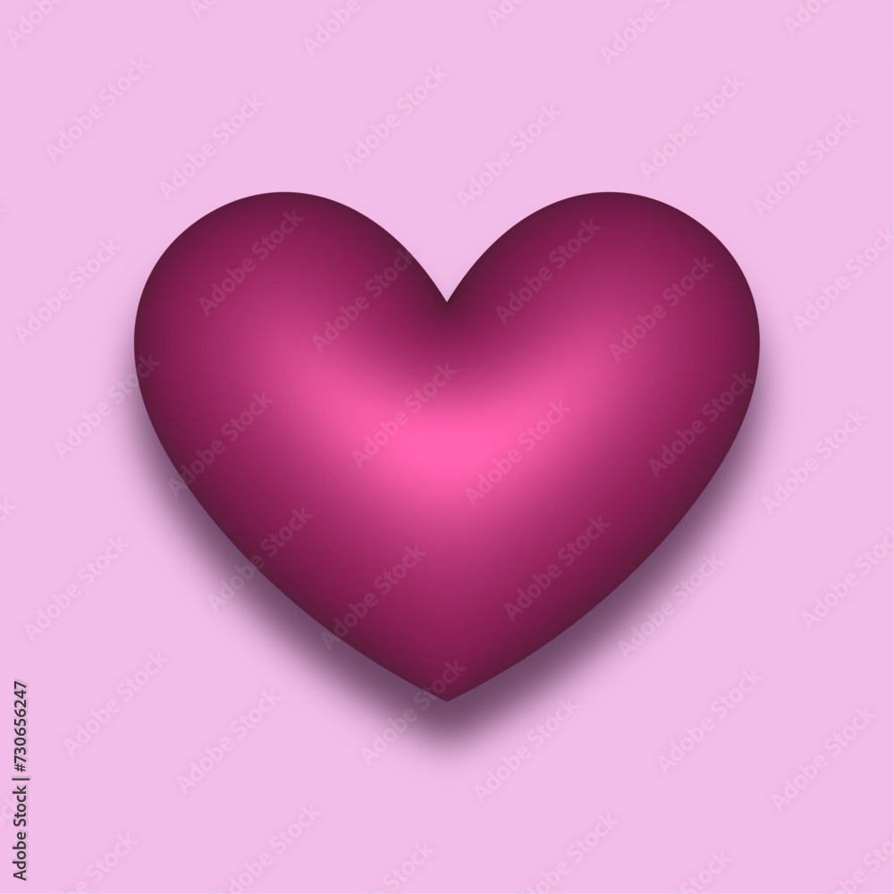 Red vector 3D heart with a shadow on the light background