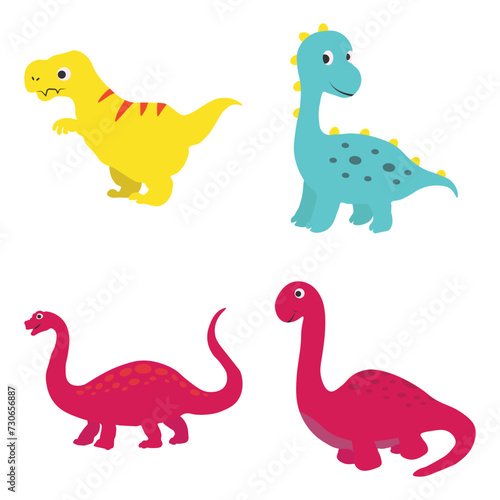 Adorable Dinosaurs Illustration. Cute Cartoon Design Style. Isolated Vector