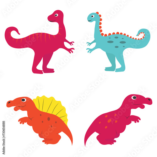 Adorable Dinosaurs Illustration. Cute Cartoon Design Style. Isolated Vector