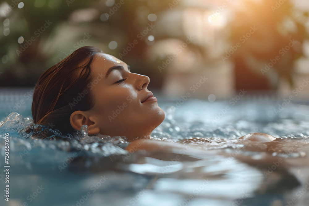 Obraz premium スパのジャグジーでリラックスする女性
