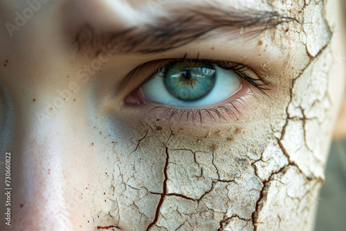 Close up portrait of a woman with cracked dry skin. Beauty and cosmetic skincare problems