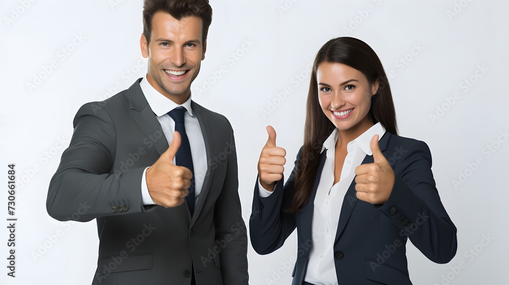 businessman and businesswoman with thumbs up businessman and businesswoman with thumbs up