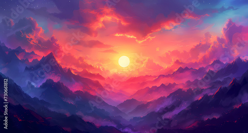 sunrise landscape sunrise over mountains landscape © Sticker Me