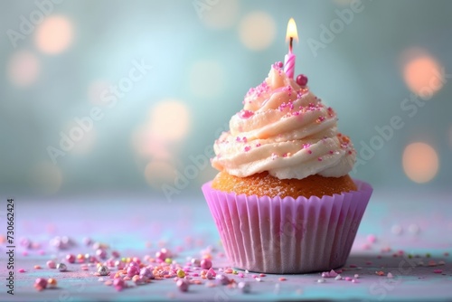 Single Candle Celebration: Whimsical Cupcake With Festive Sprinkles