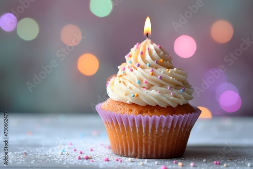 Single Candle Celebration  Whimsical Cupcake With Festive Sprinkles