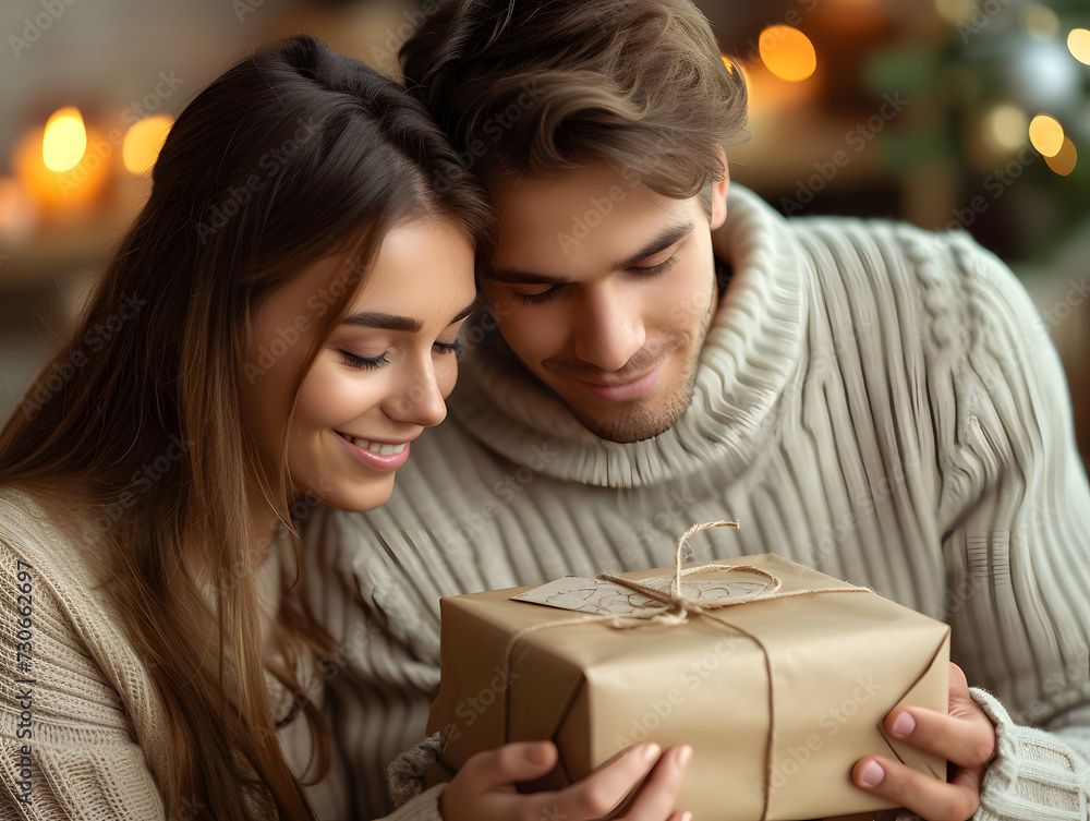 Thank you, love. Young couple celebrating their special date. Woman giving present to her boyfriend on anniversary or St Valentines Day. Happy man thanking his girlfriend for cute Valentine gift Thank you, love. Young couple celebrating their special date. Woman giving present to her boyfriend on anniversary or St Valentines Day. Happy man thanking his girlfriend for cute Valentine gift