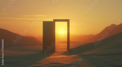 Sunset's Embrace Through a Desert Door
