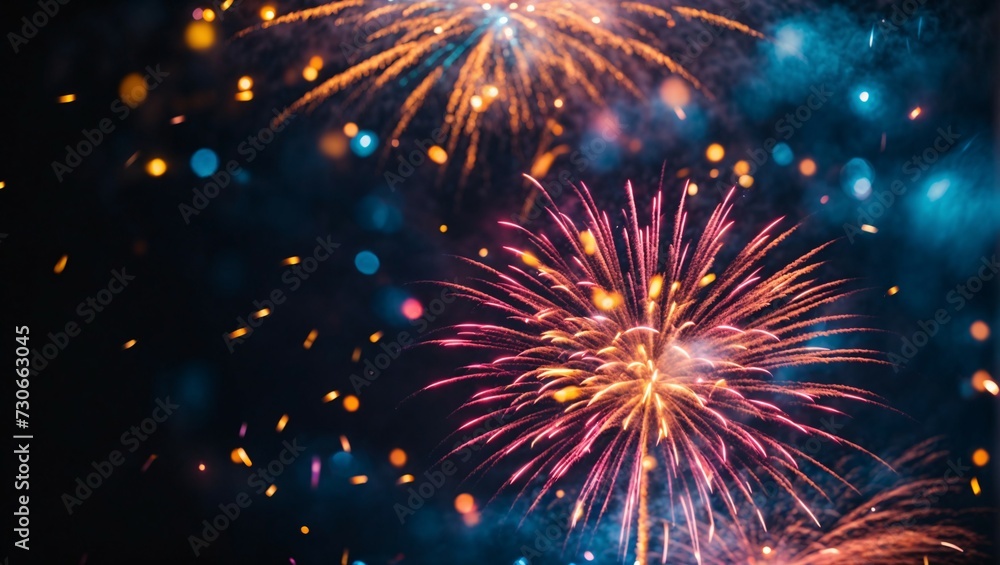 Fototapeta premium Fireworks with Abstract Bokeh Background