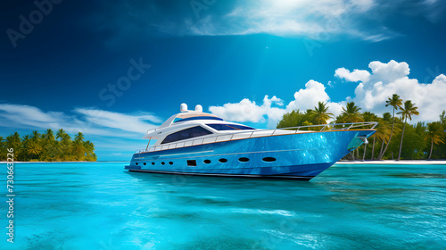 Elegant Yacht on Bright Turquoise Ocean. Luxury Travel Destination.