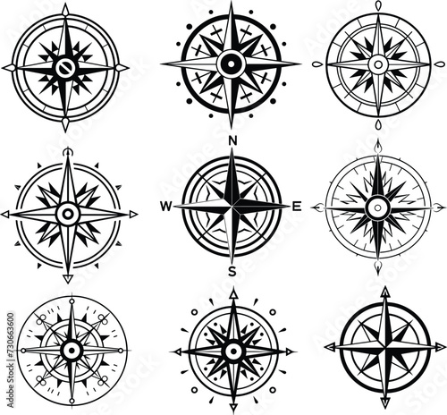 compass silhouette set vector illustration, 
