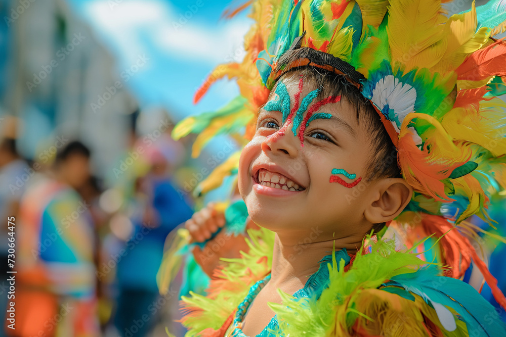 A picture of a little child enjoying the carnival procession.