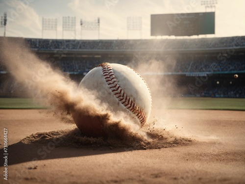 Baseball Touching Ground in Detailed View photo