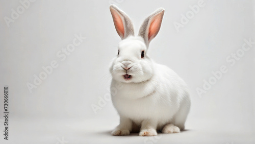 funny little white rabbit on a light background.
