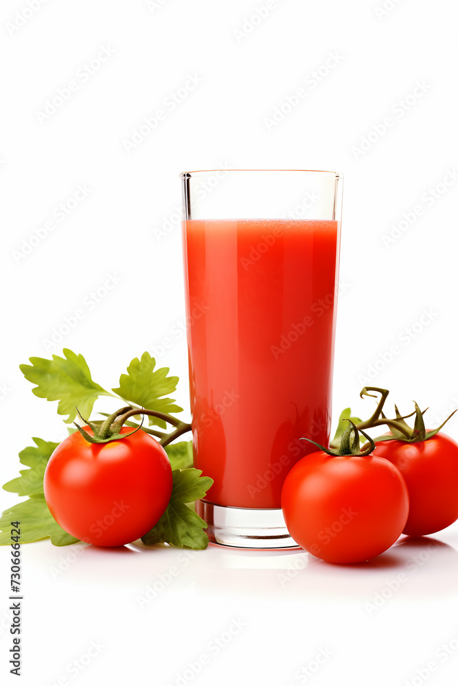 Glass of tomato juice and tomatoes and red chilli papper isolated on white background Glass of tomato juice and tomatoes and red chilli papper isolated on white background