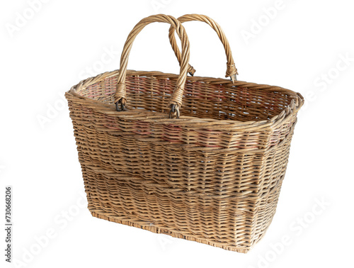 Old handmade wicker basket isolated on white background
