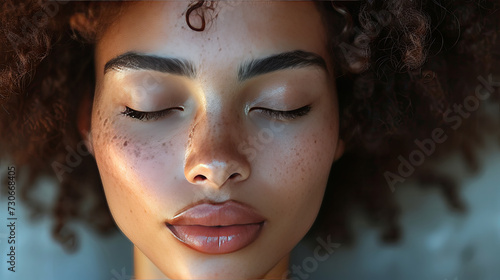 Black woman taking care about skin, cosmetic concept