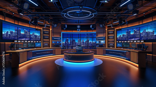 Financial news studio with empty broadcast  photo