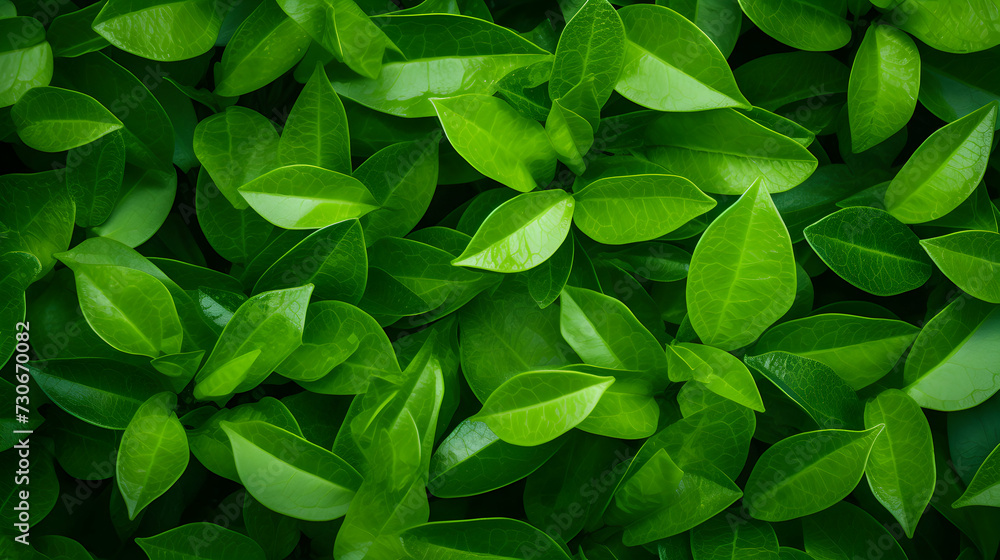 Lush Green Foliage: Vibrant Top View Leaves Background Lush Green Foliage: Vibrant Top View Leaves Background