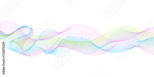 Colorful yellow, green, pink wave business curve lines on transparent background. Abstract wavy ocean line and technology, business, voice, sound, music, poster, banner background.