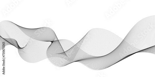 Grey wave business curve lines on transparent background. Abstract wavy ocean line and technology, business, voice, sound, music, poster, banner background.