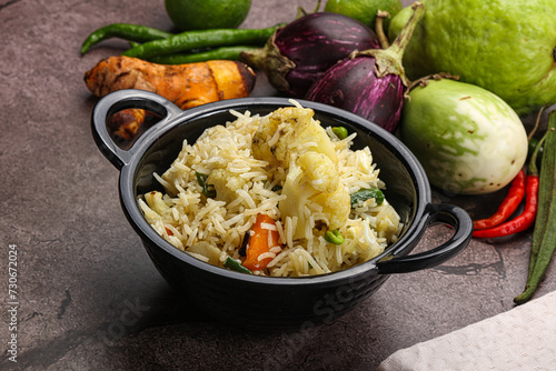 Indian vegetarian pilao basmati rice photo