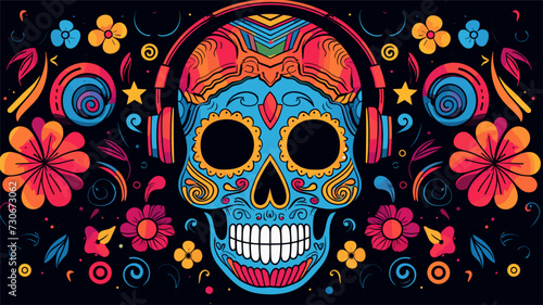 Vector background showcasing a stylized sugar skull  reflecting cultural elements and vibrant colors in a Day of the Dead theme. simple minimalist illustration creative