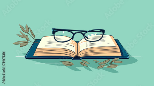 Vector illustration of a book-themed background  incorporating a seamless blend of open books  reading glasses  and a clean color palette for a visually captivating and meaningful depiction. simple