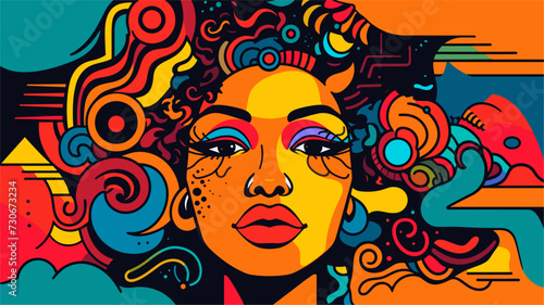 Abstract vector illustration honoring African American history and culture  incorporating bold shapes  vibrant colors  and empowering symbols to create a visually dynamic and meaningful representation