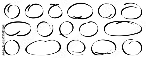 Hand drawn ovals and circles set. Speech bubble collection. Ellipses in doodle style. Simple ribbon set. Sketch frame with open space vector illustration