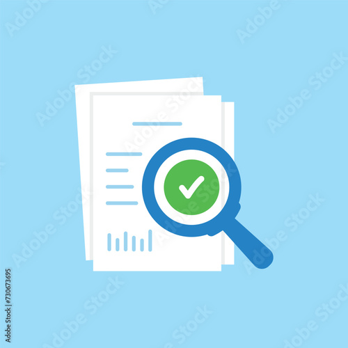 blue cartoon loupe like simple assessment icon. concept of analyze project or market regulatory or bank statement list or paperwork performance. flat trend assesment logotype graphic design element