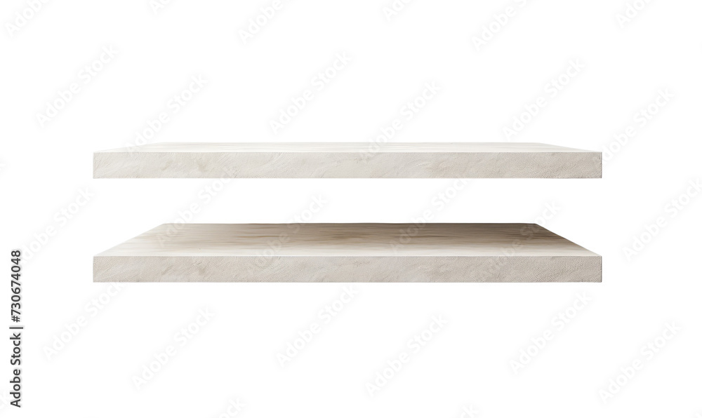 Sleek white floating shelves with a minimalist modern design.