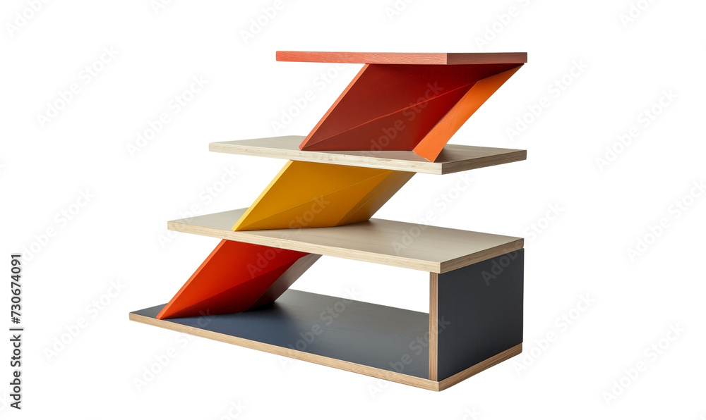 Unique z-shaped wooden shelf with a colourful, contemporary finish. Unique z-shaped wooden shelf with a colourful, contemporary finish.