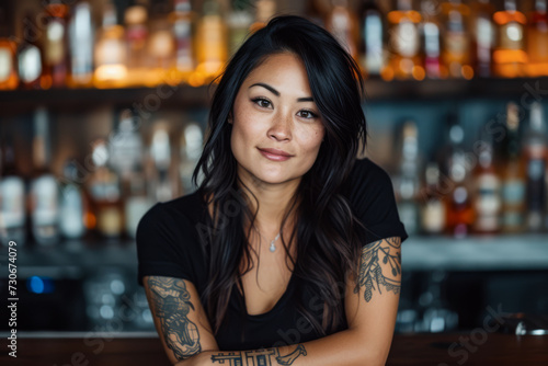 Young asian woman at at urban bar
