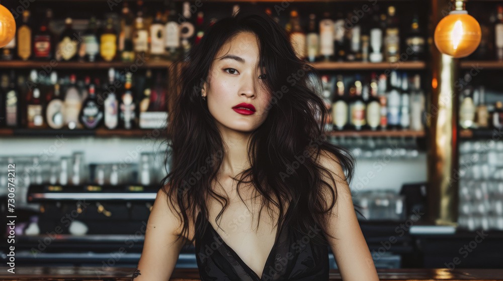 Young asian woman at at urban bar