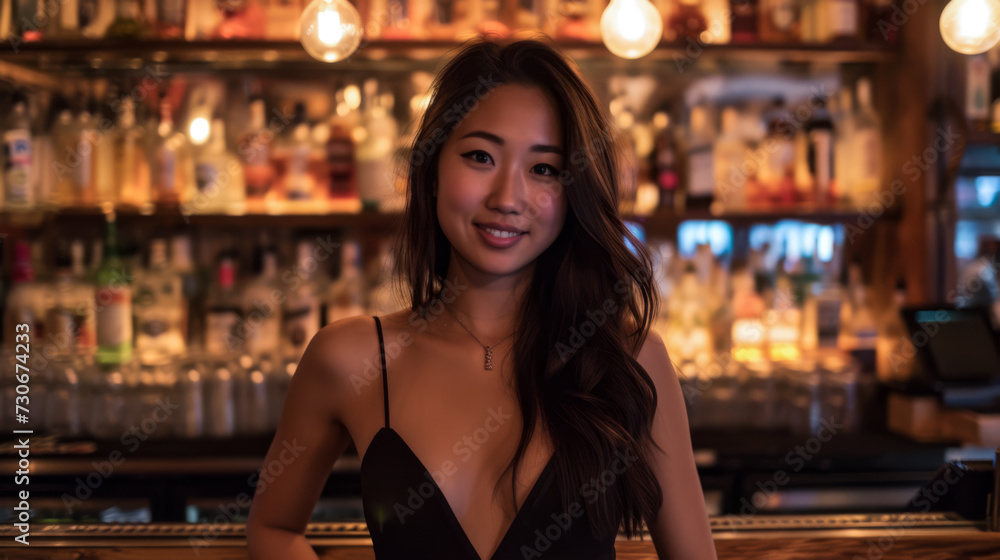 Young asian woman at at urban bar