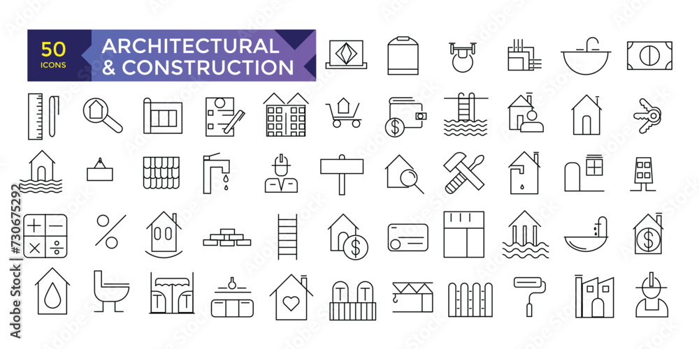 Obraz premium Architecture and construction line design icon pack vector icons collection