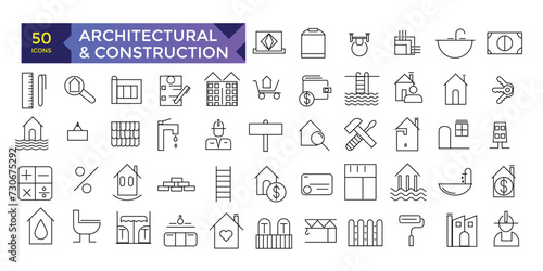 Architecture and construction line design icon pack vector icons collection