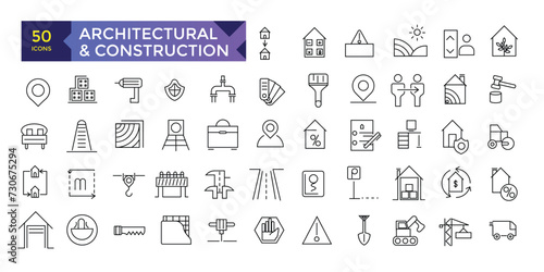 Architecture and construction line design icon pack vector icons collection