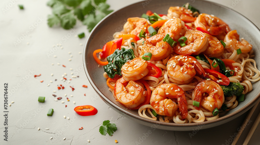 Bowl of Shrimp With Noodles and Vegetables Bowl of Shrimp With Noodles and Vegetables